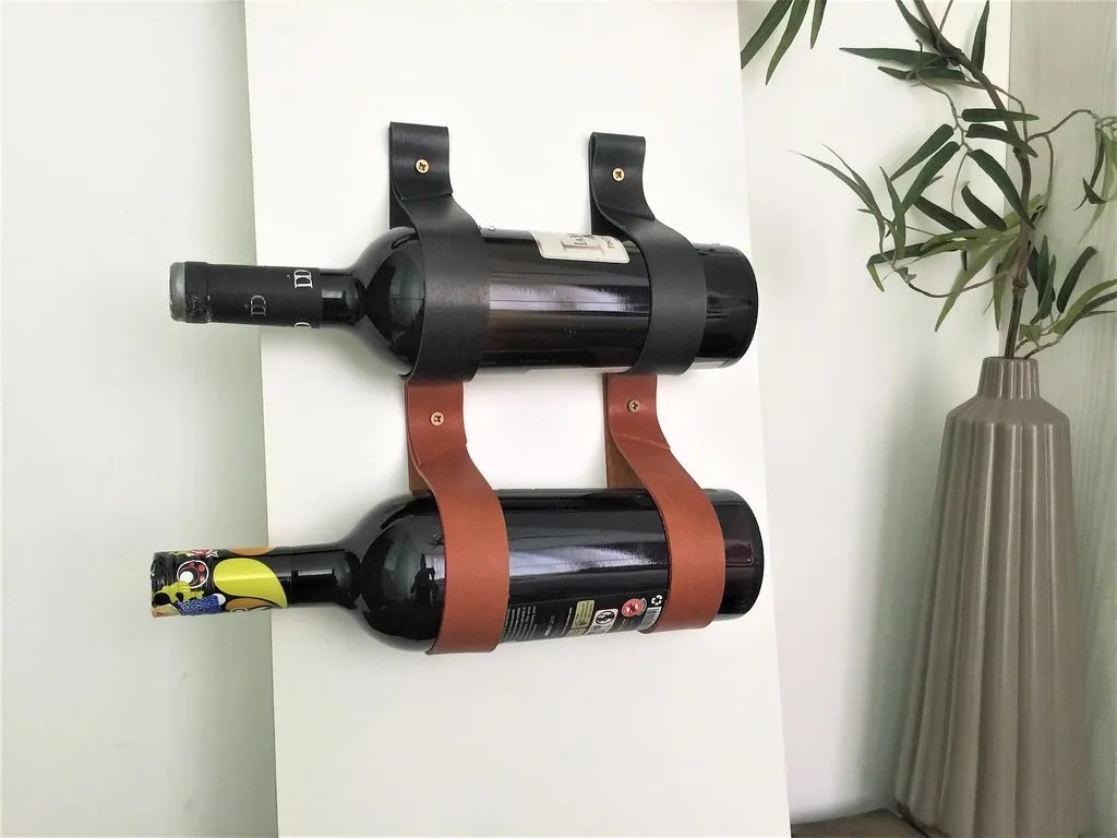 Leather Strap Wine Rack // Wall Hanging Strap // Leather Hanging
