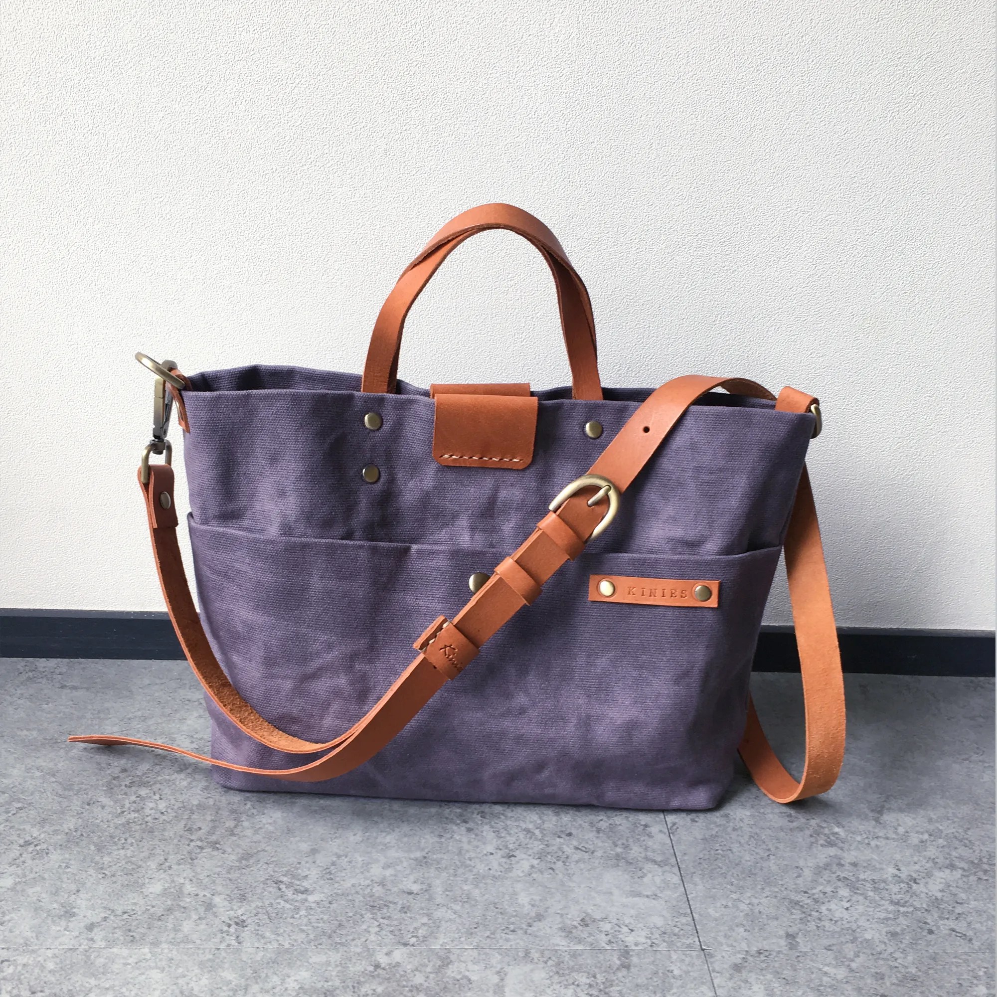 WAXED CANVAS SLING TOTE / HANDHELD BAG IN GRAY LS17 Kinies