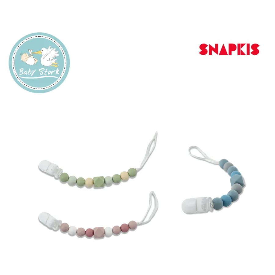 Snapkis Silicone Teether & Pacifier Clip Dusty Blue / Dark Pink