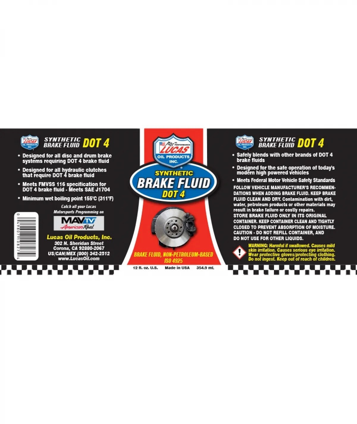 Lucas Synthetic Dot 4 Brake Fluid (12oz / 354.9ml) Works Engineering