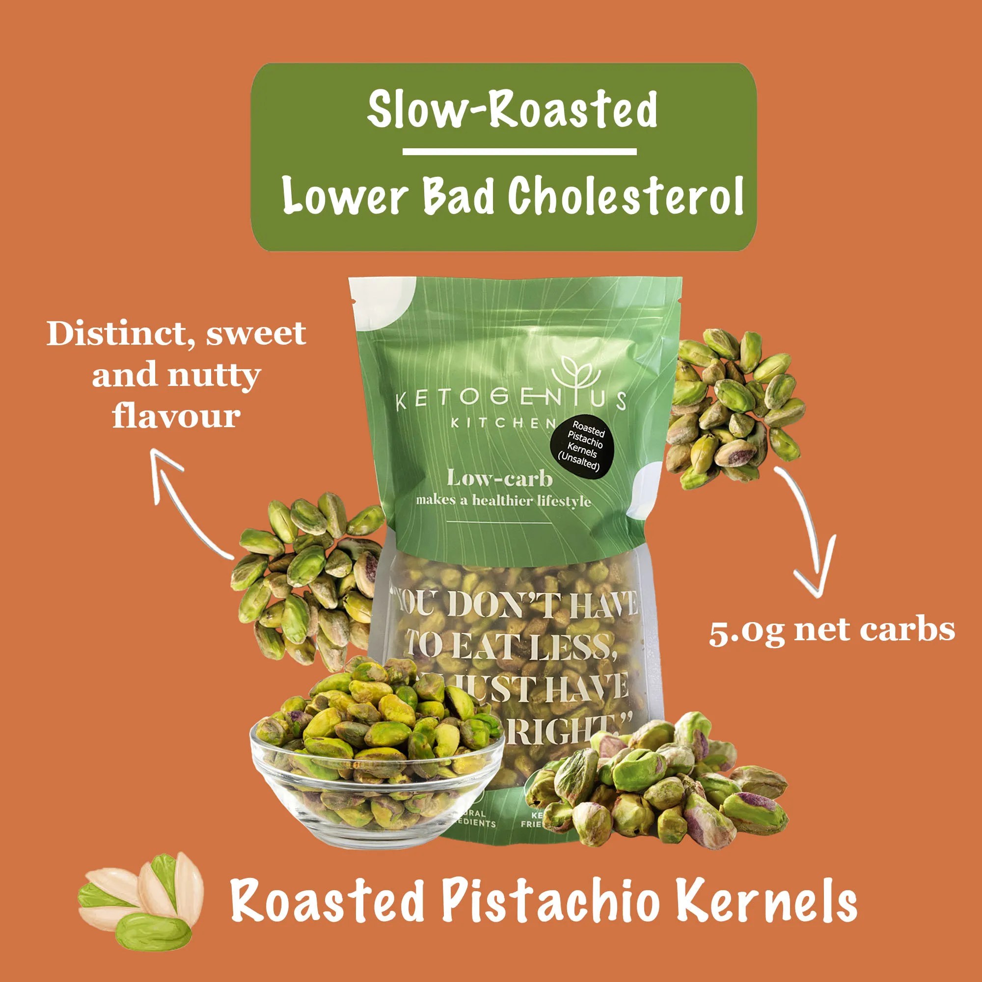 Roasted Pistachio Kernels (Unsalted) Ketogenius Kitchen