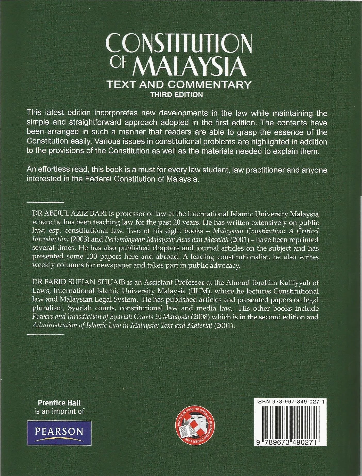 Constitution of Malaysia 3rd Edition Pustaka Mukmin KL Malaysia's