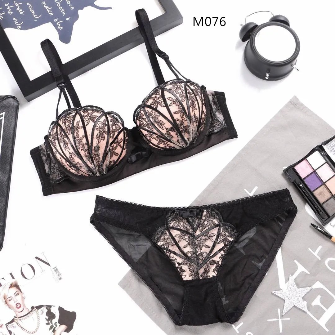 mysteryoffemale Women Korean Style Lace Sexy Seashell Push Up Bra Sets