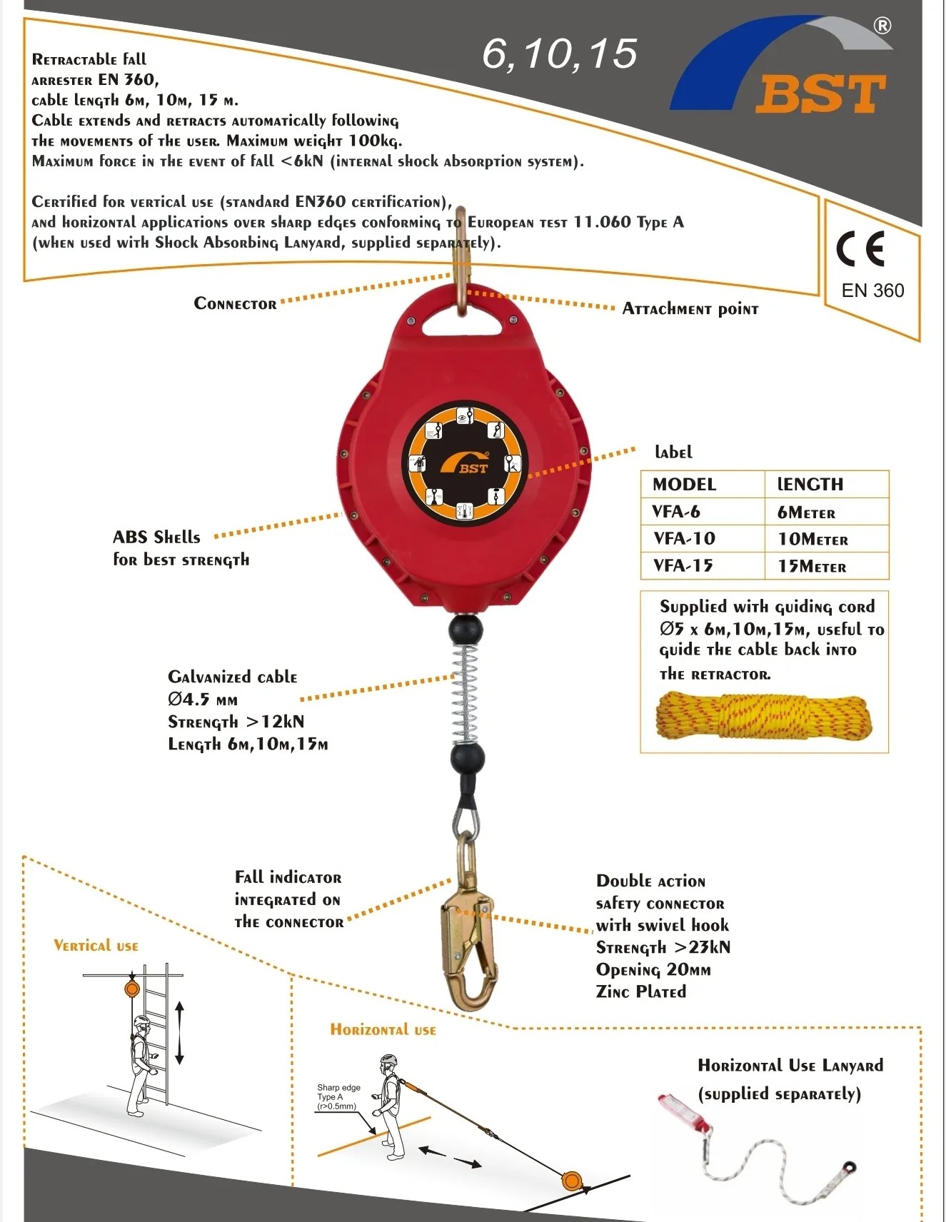 BST SAFETY BLOCK FALL PROTECTION 6m / 10m / 15m RETRACTABLE FALL