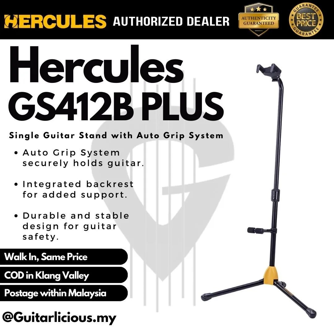 Hercules GS412B PLUS Auto Grip System (AGS) Single Guitar Stand with Backrest ( GS412BPLUS