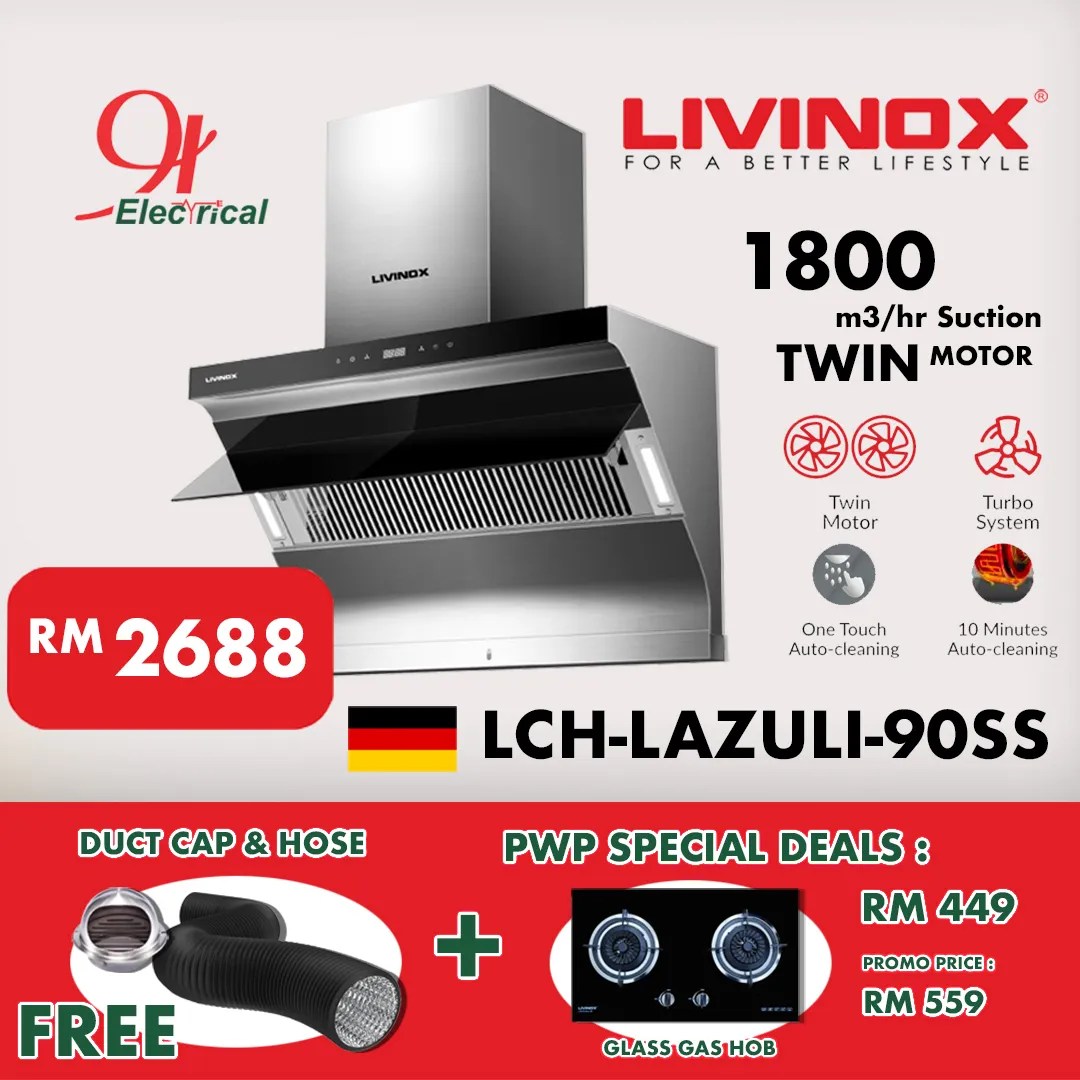 Livinox 1800m³/h Suction Power Twin Motor Slanted Chimney Hood With
