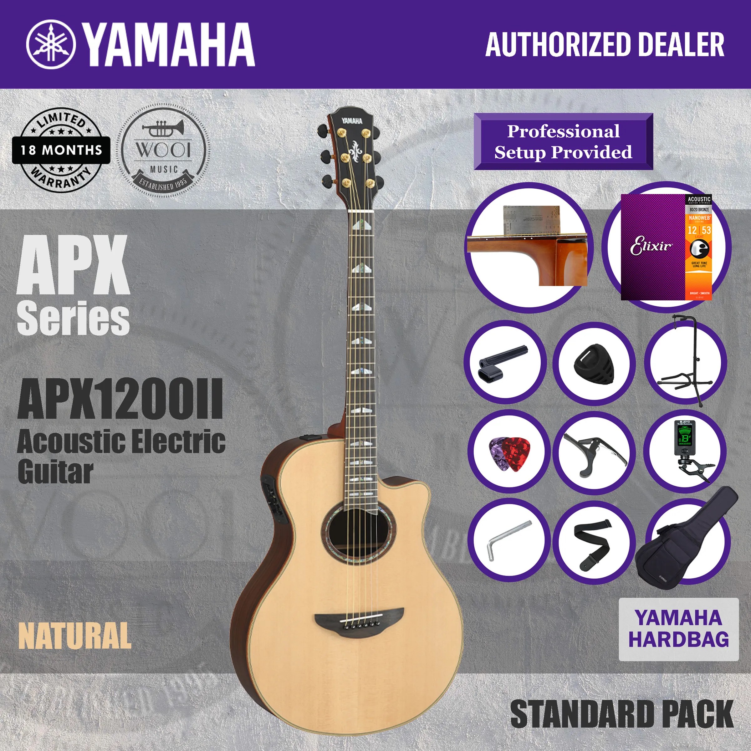 Yamaha APX1200II Full Solid Acoustic Electric Guitar 41" Natural