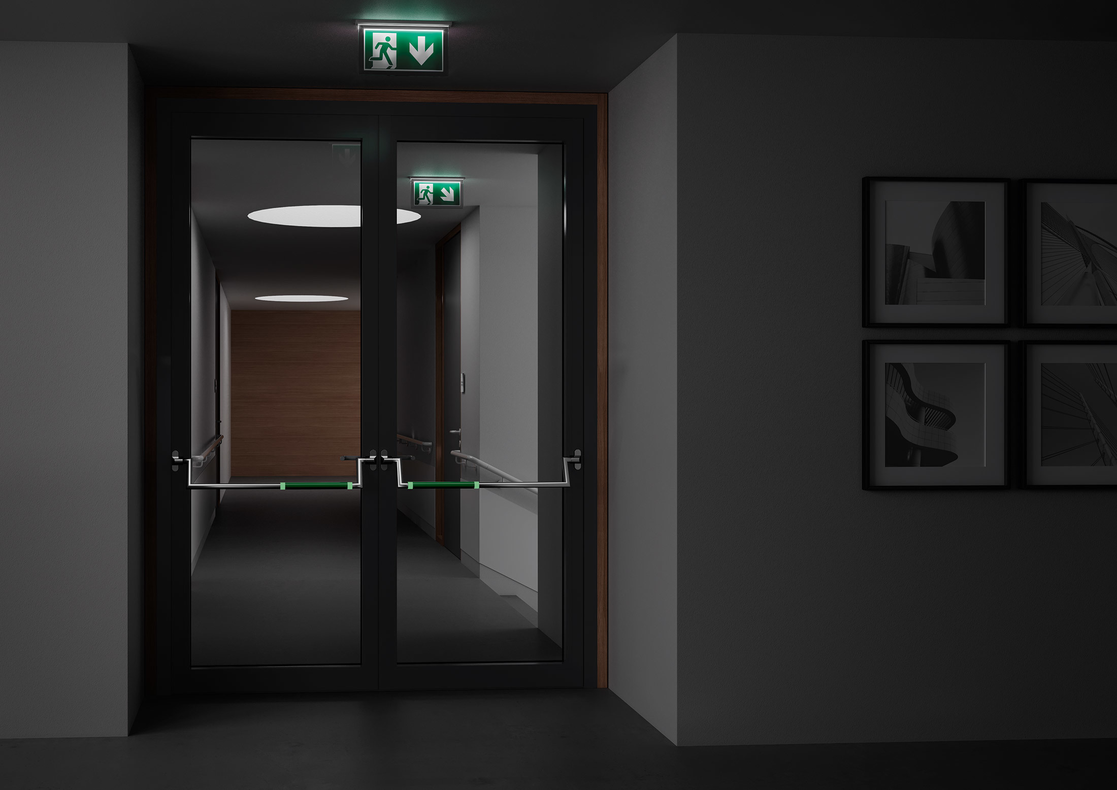 Panikstange nach DIN EN 1125 glow - nachleuchtend von HEWI | STYLEPARK