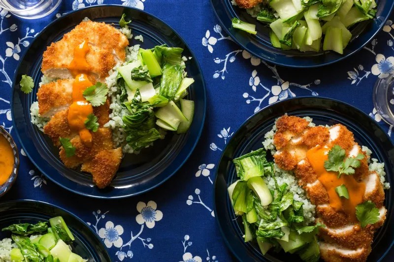 Chicken katsu with bok choy and jade rice Sunbasket