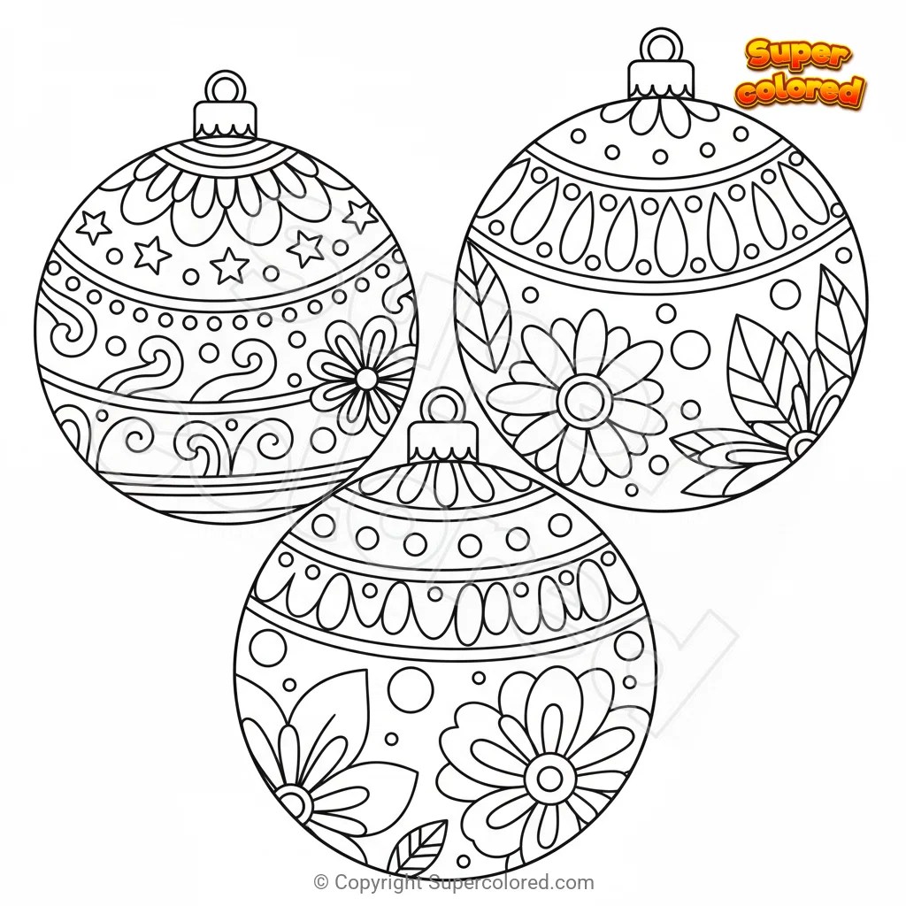 Disegno da colorare Palle di Natale Mandala Zentangle