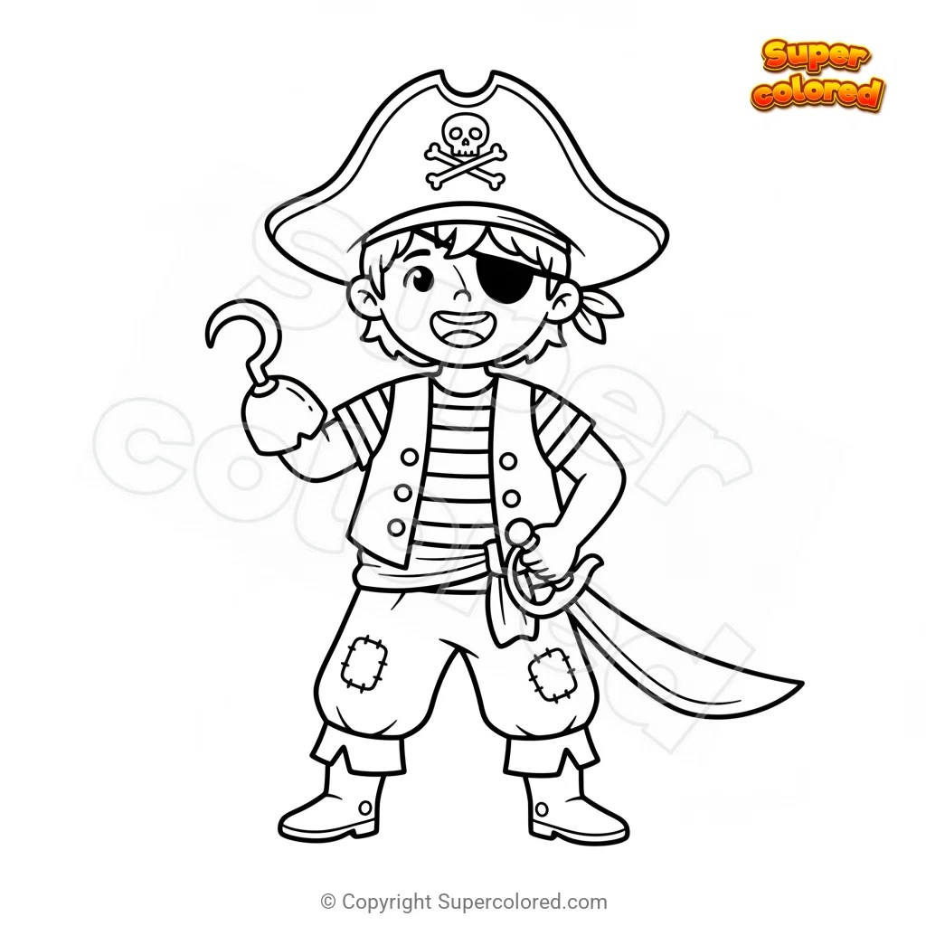 Ausmalbild Piratenkostüm mit Haken