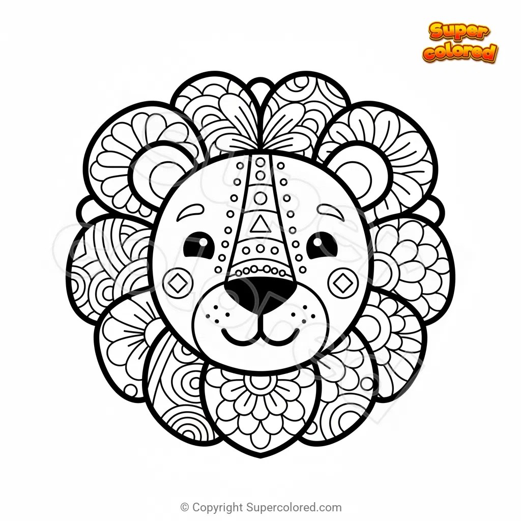 Ausmalbild Löwe Mandala Zentangle