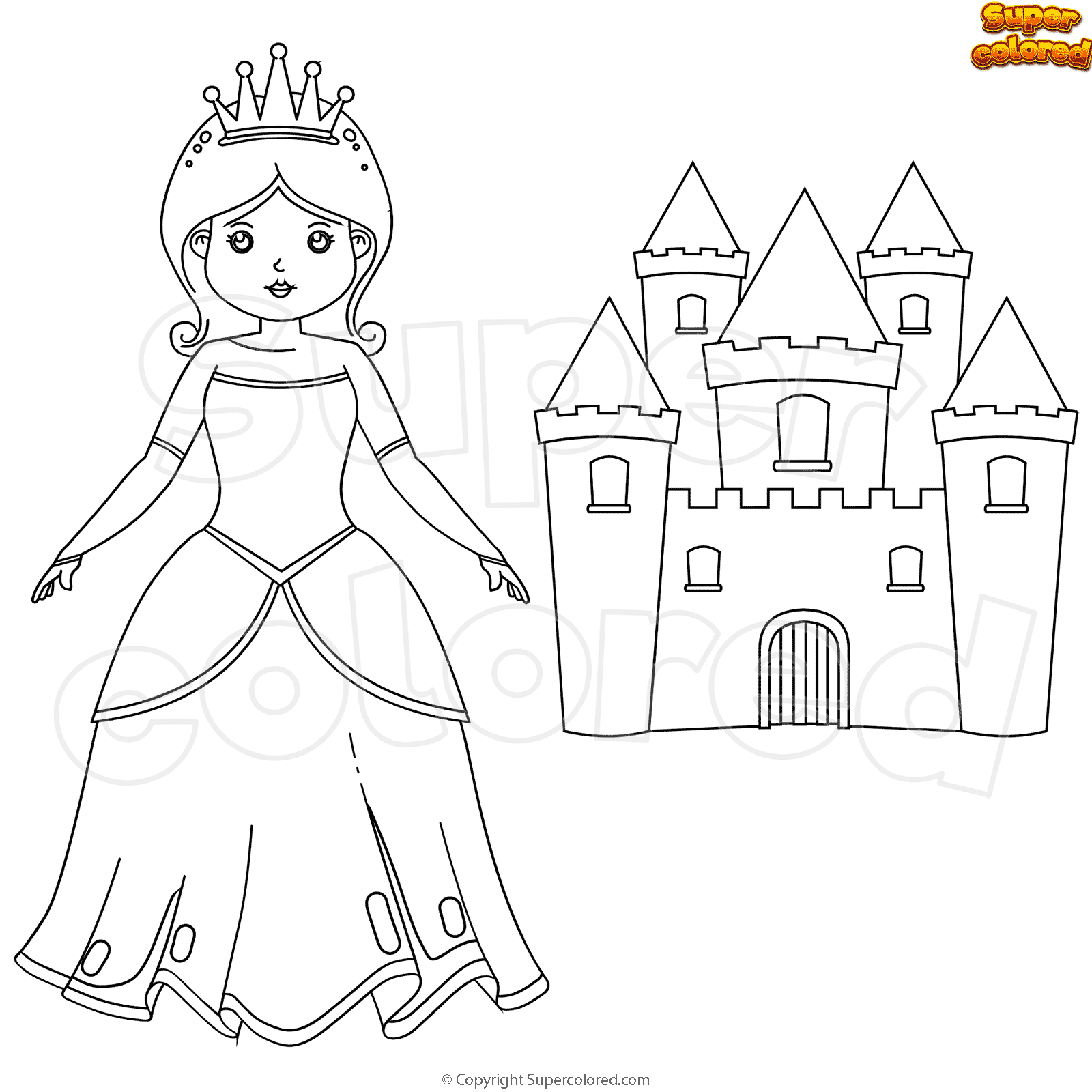 Ausmalbild Prinzessin mit Schloss