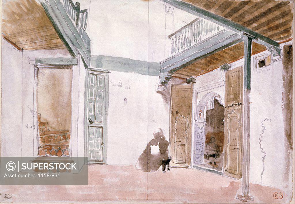 A Courtyard in Tangiers by Eugene Delacroix, watercolor, (17981863