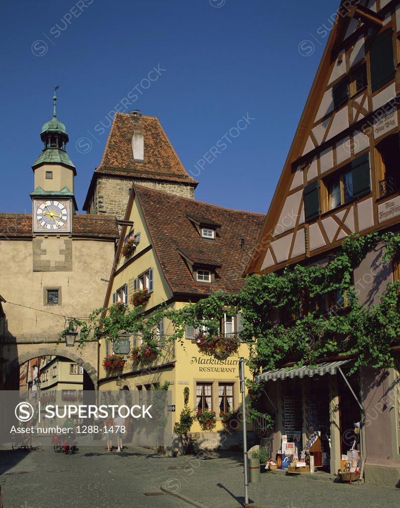 Buildings along a street in a town, Rothenburg ob der Tauber, Bavaria