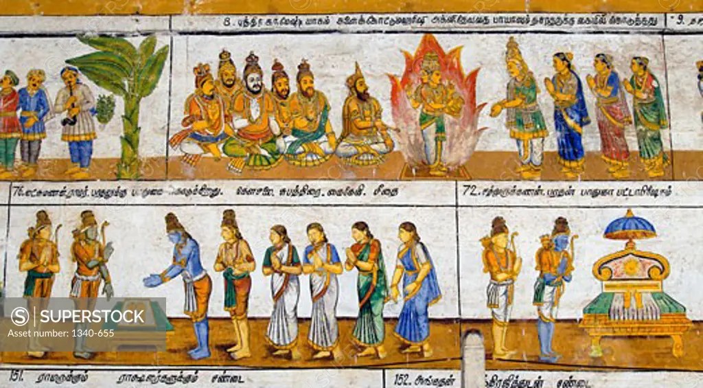 Murals Epic RamayanaWall Paintings in Ramasamy Temple at Kumbakonam