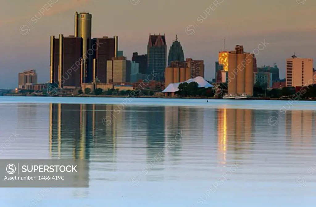 Buildings at the waterfront, Detroit River, Detroit, Michigan, USA