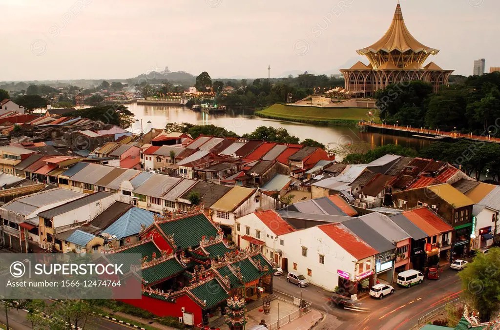 Overview of parliament of Sarawak and Chinatown of Kuching, Sarawak