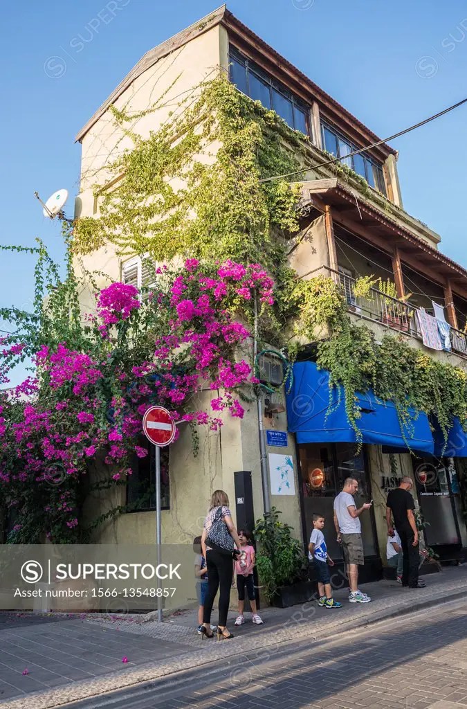 Shalom Shabazi street with Jasmin tapas bar in Neve Tzedek neighborhood