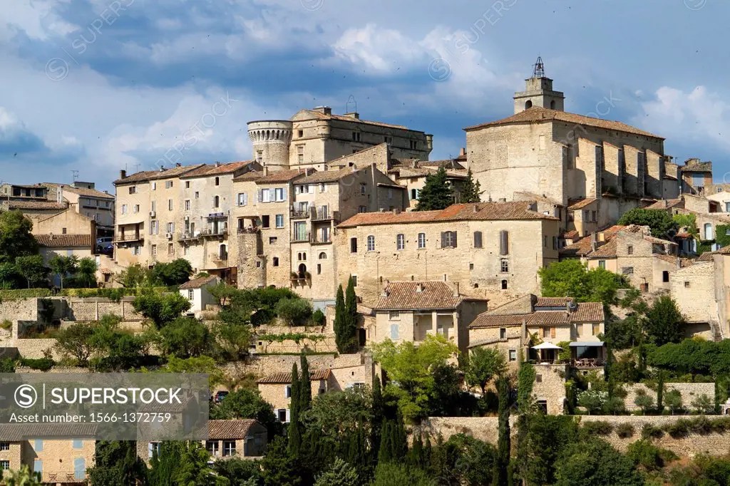 Overview of Gordes village, labeled The Most Beautiful Villages of