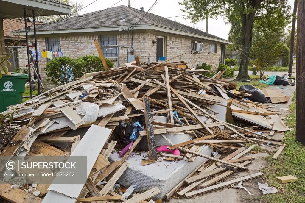Houston, Texas Debris from Hurricane Harvey outside an apartment