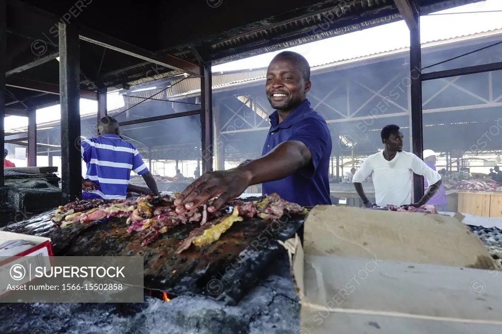 Grilled meat is served up at the Single Quarters market on the