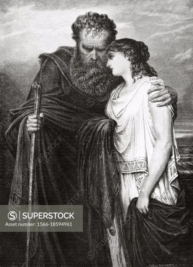 Oedipus and Antigone, painting by Emil Teschendorff (1833-1894) was a