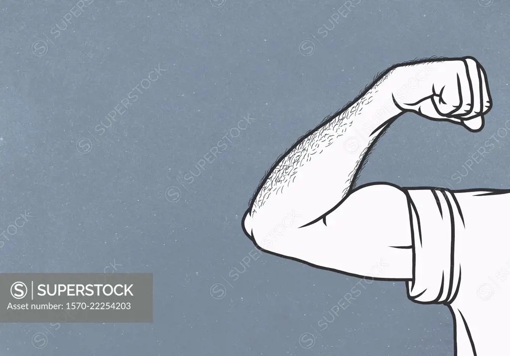 Man with hairy arms flexing biceps SuperStock