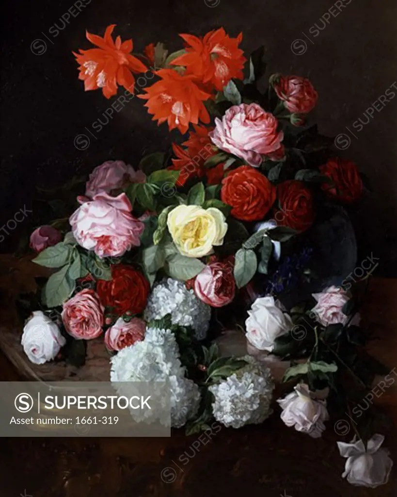 A Rich Still Life of Flowers Jose Maria Bracho Murillo (18271882