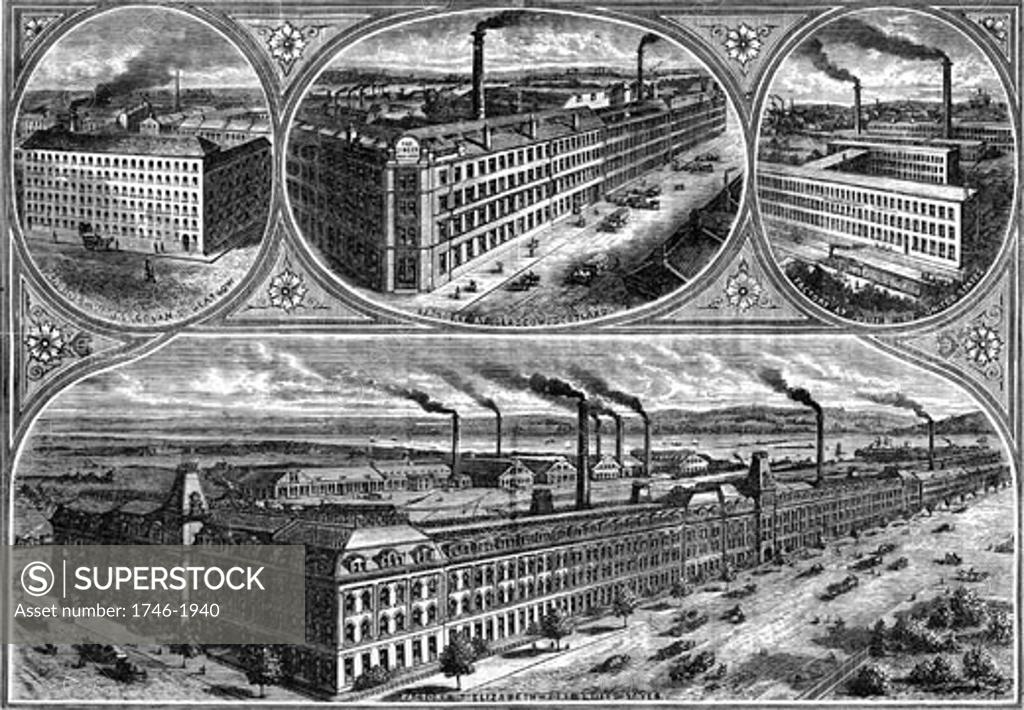 Factories of the Singer Sewing Machine company. Top left. works