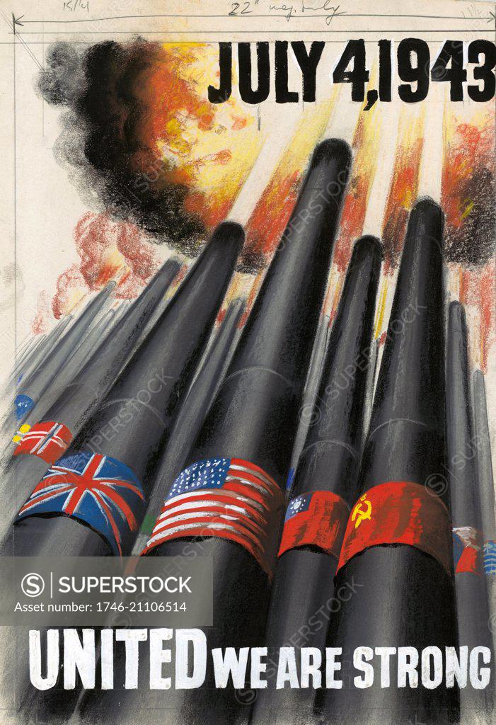 World War Two American propaganda poster US Army. 'United We are Strong