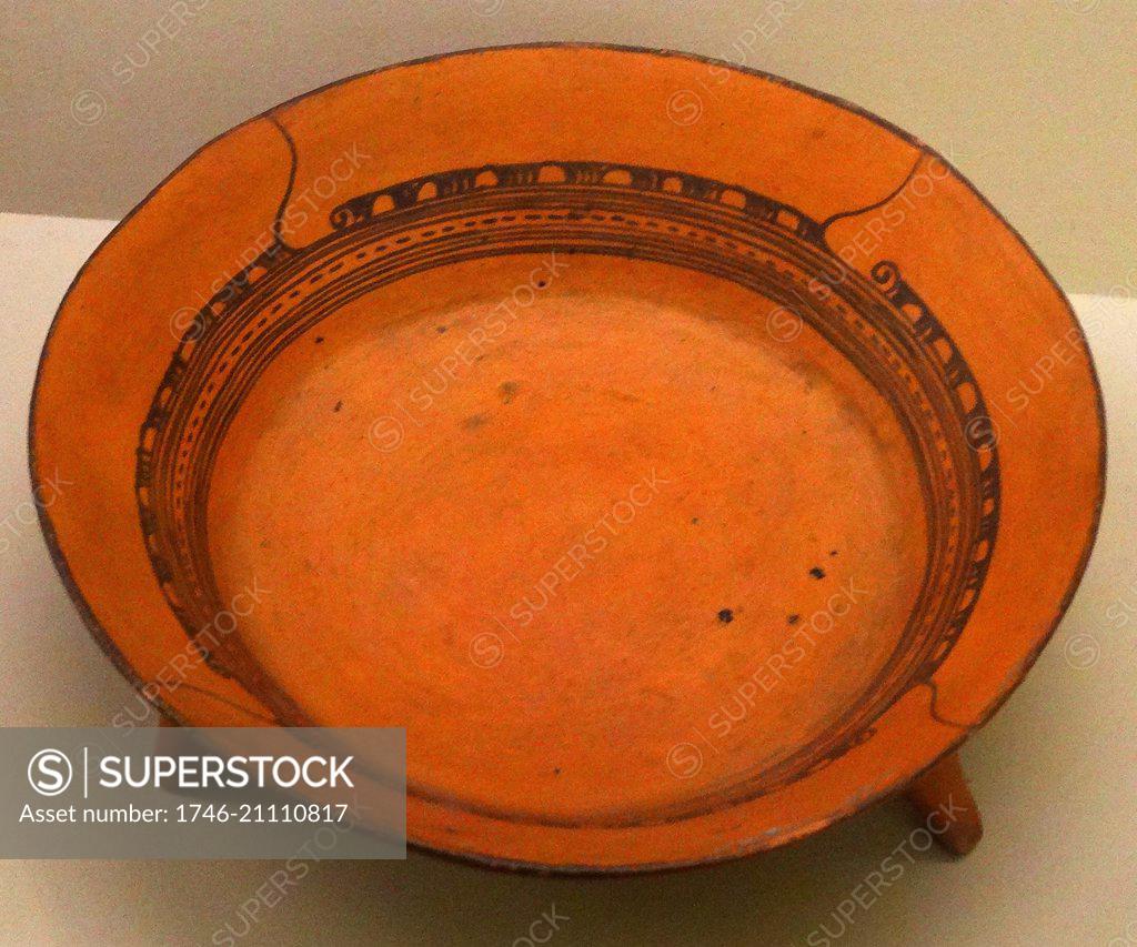 Tripod pottery plate, Aztec, Mexico AD 13001521. Blackonorange wares are among the most
