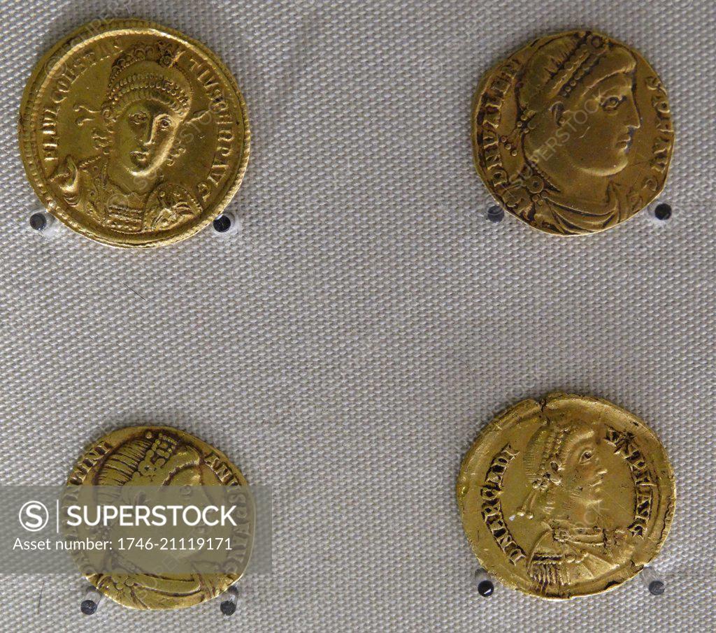 Four Roman Gold Coins issued by the Emperors Constantius II, Valetinian