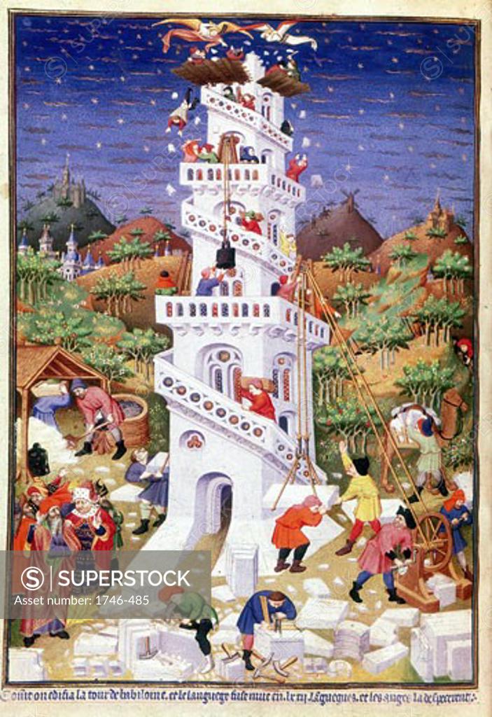 Building Tower of Babel "Bible" Genesis 11. God coming down to see