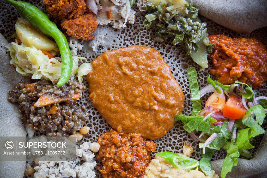 Typical traditional Ethiopian food, Injera and Wat; Ethiopia SuperStock