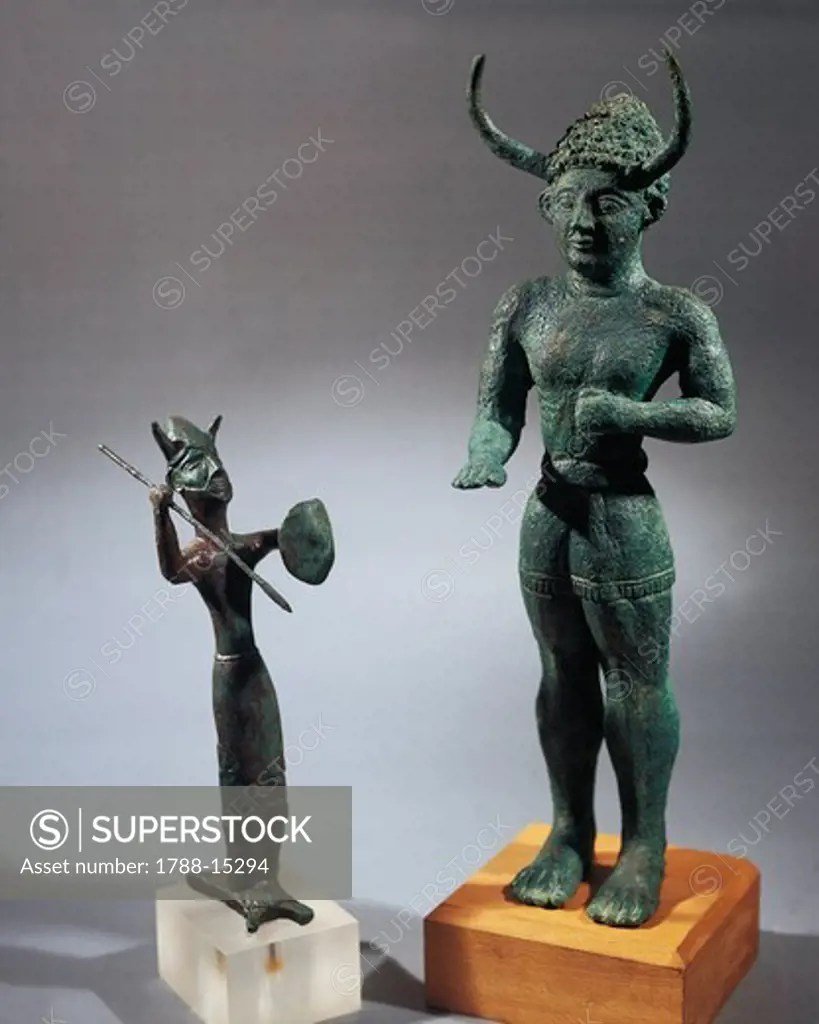 Cyprus, Bronze statue of horned gods from shrine of Enkomi SuperStock