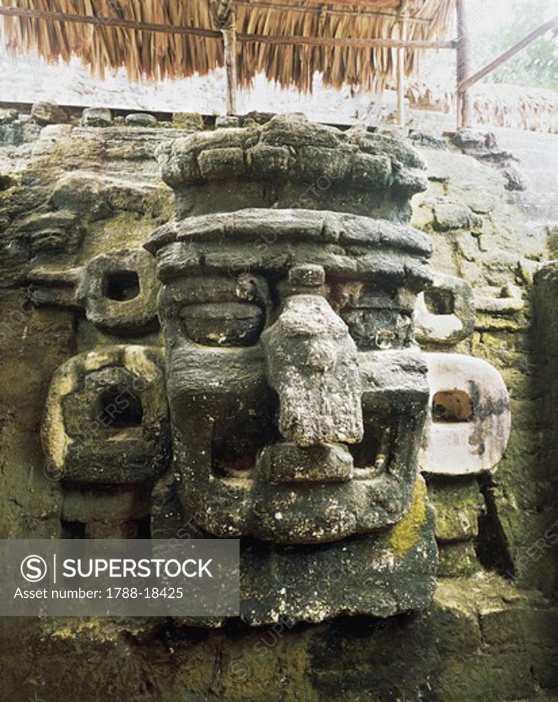 Guatemala, El Peten, Tikal National Park, Mask of Chac, god of rain at