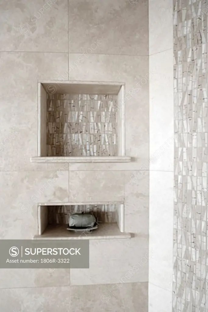 Tiled Shower with Soap Shelf SuperStock