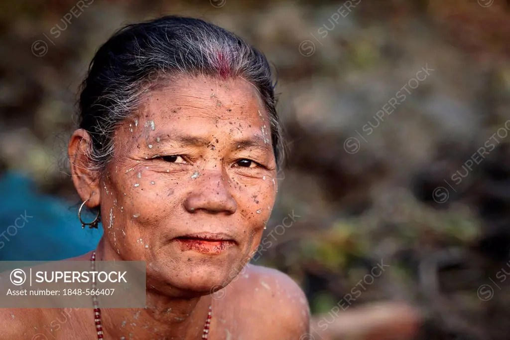 Portrait of an elderly woman from the Mishing tribe from Majuli Island