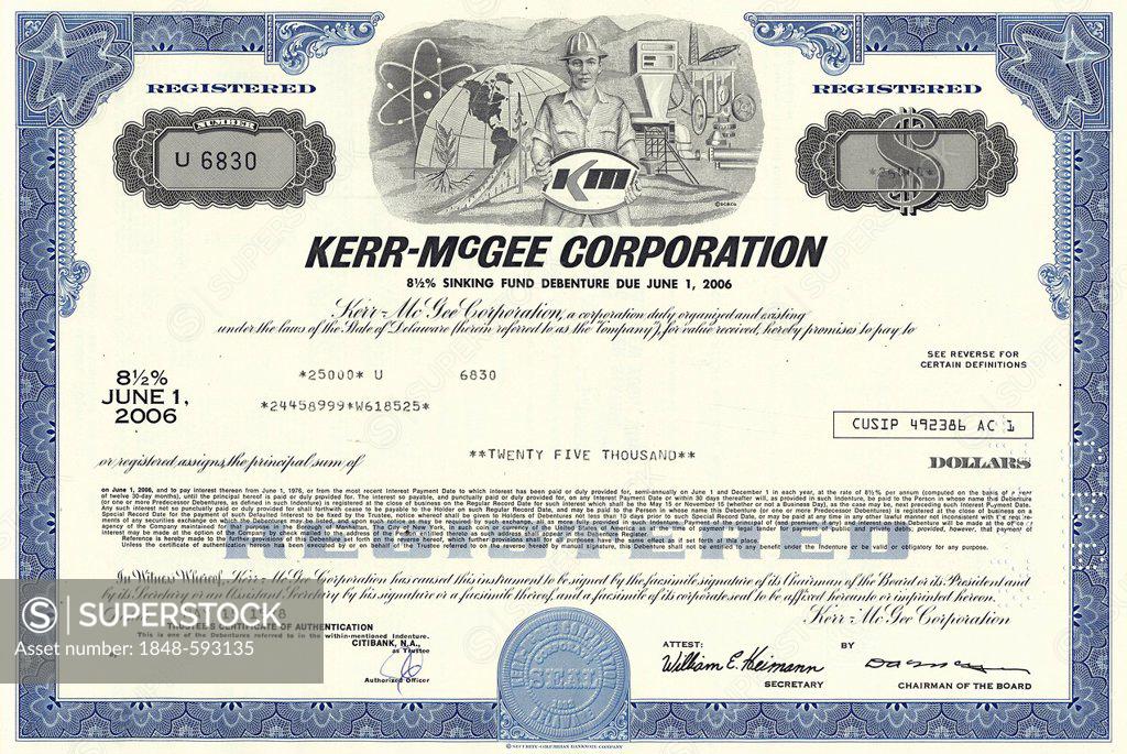 Historical stock certificate, KerrMcGee Corporation, now part of
