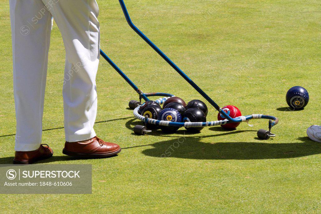 Balls being collected on the bowling green, Helston Bowling Club