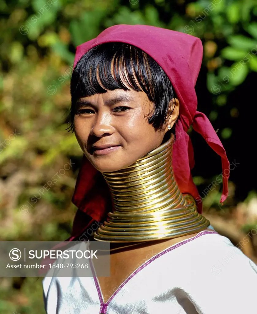 Longnecked woman of the Padaung mountain tribe, also known as giraffe