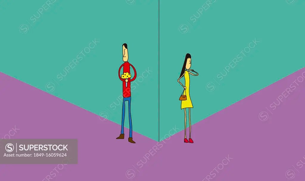 Couple waiting unaware of the other is round the corner SuperStock