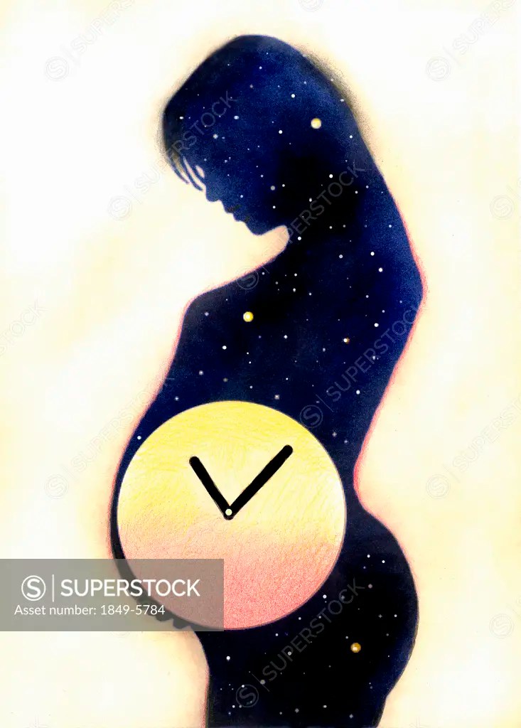 Pregnant woman with biological clock SuperStock