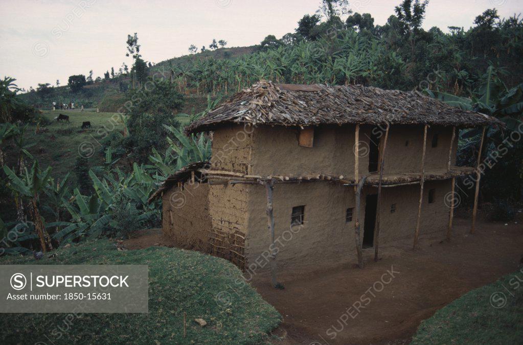 Uganda, Traditional Housing, Two Storey Mud Brick House With Thatched