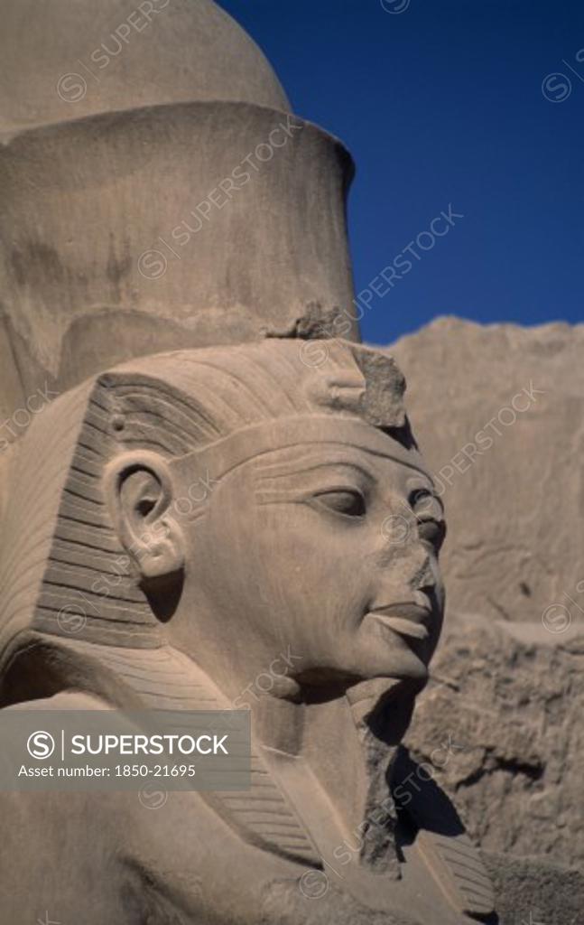 Egypt, Nile Valley, Thebes, 'Deir ElBahri, Hatshepsut Mortuary Temple. Side Profile Of Defaced