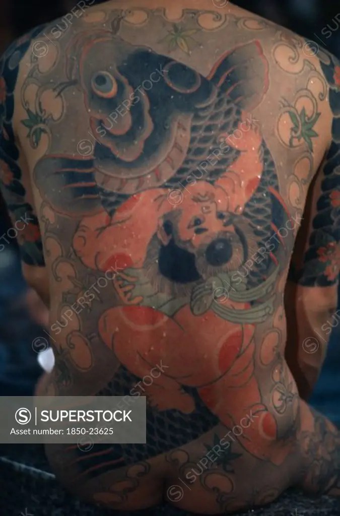 Japan, People, Yakuza, 'Heavily Tattooed Back Of Gangster Or Yakuza