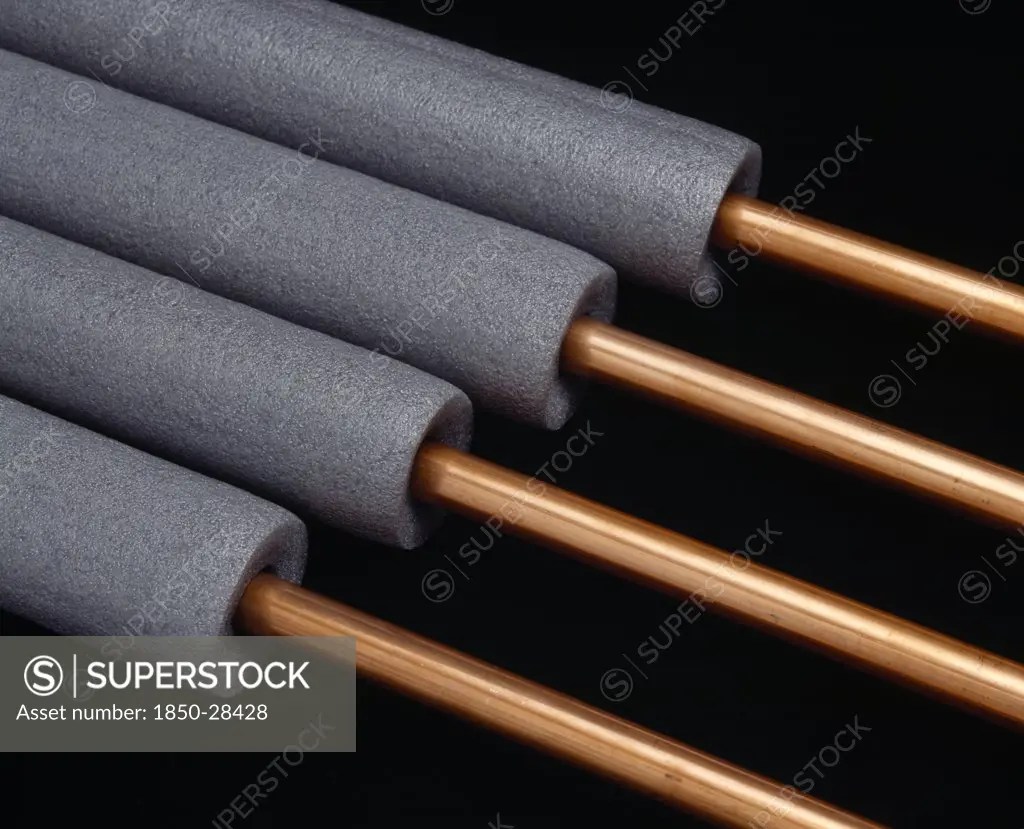 Architecture, Materials, Pipes, Foam Pipe Lagging On Copper Pipes. SuperStock