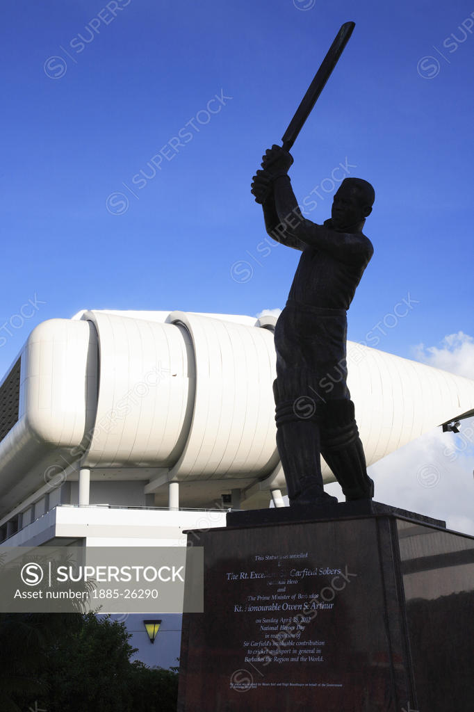 Caribbean, Barbados, Bridgetown, Kensington Oval statue of Sir