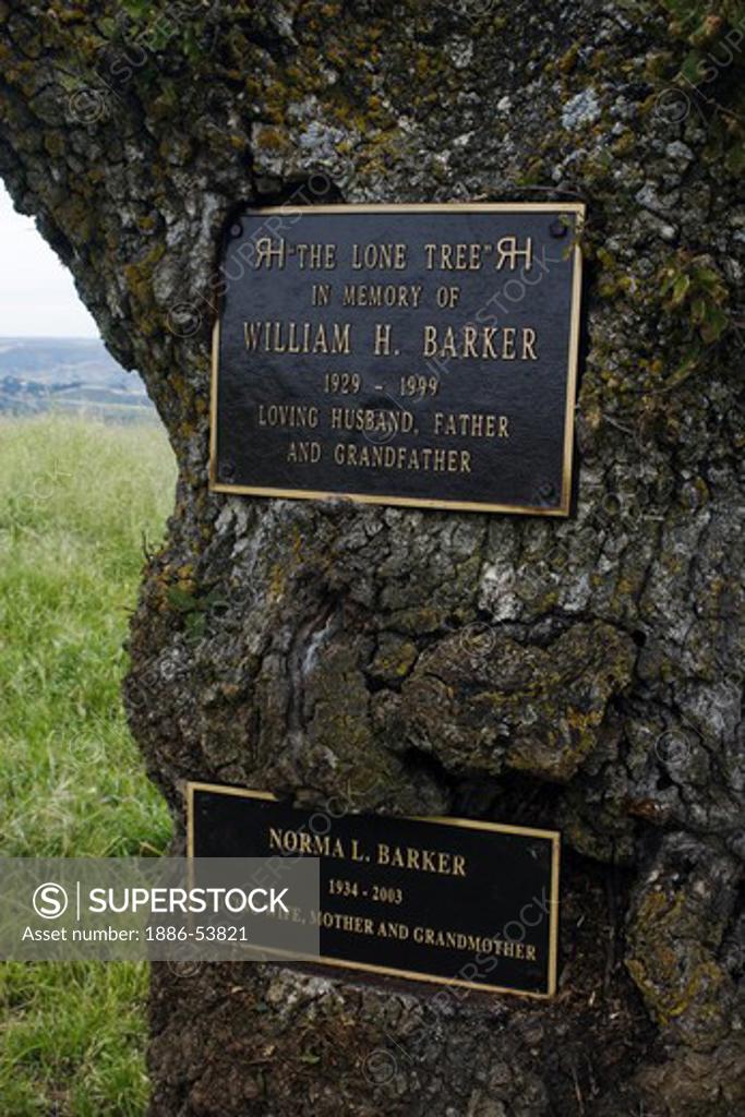 Plaques commemorate the lives of William and Norma Barker atop the